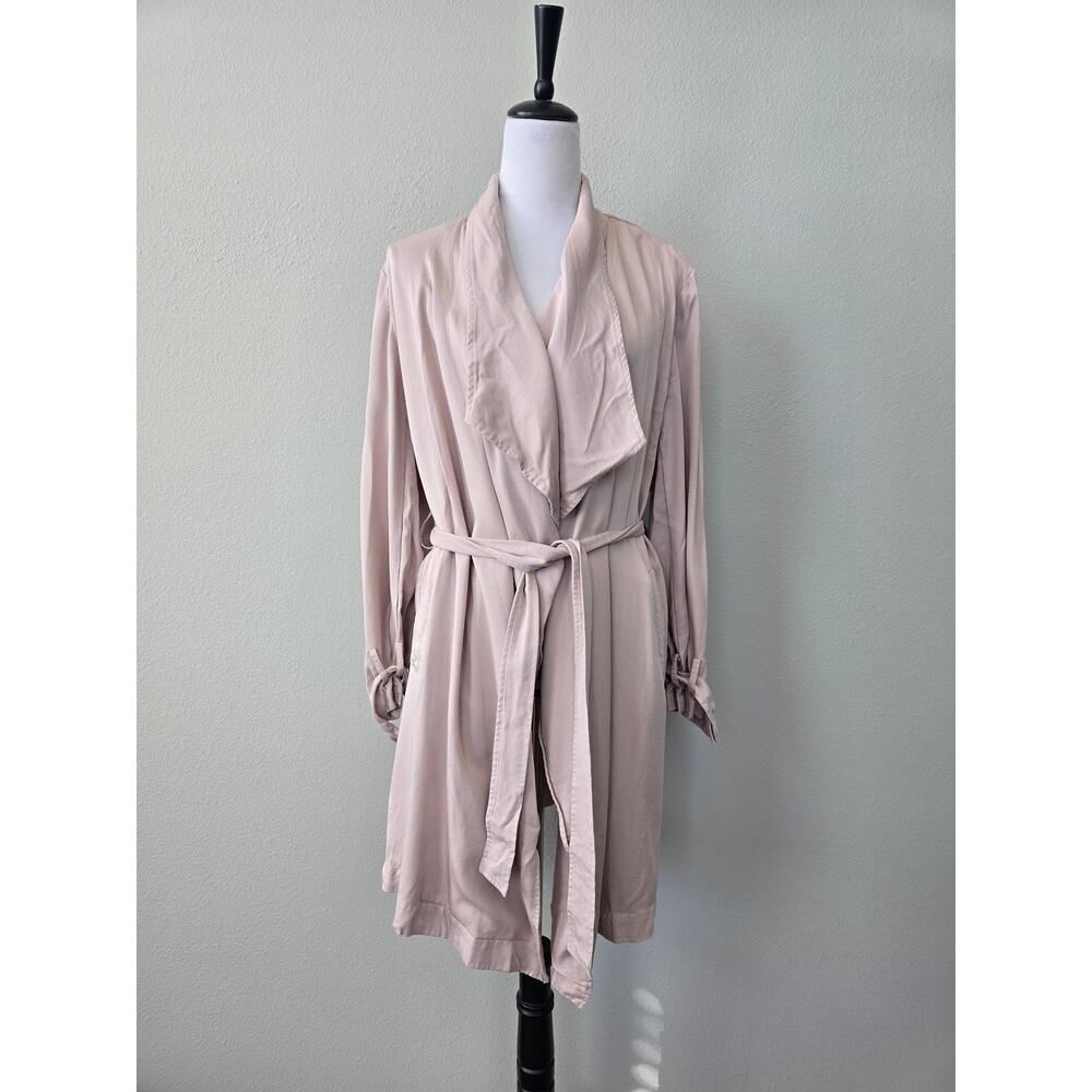 Gianni Bini Tencel Belted Trench Jacket Size L Soft Taupe Draped Fall Layer